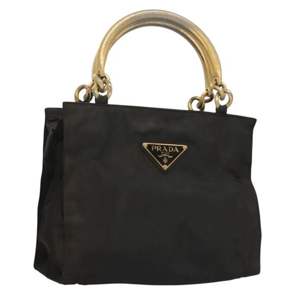 PRADA Hand Bag Nylon Black Gold - Picture 1 of 12